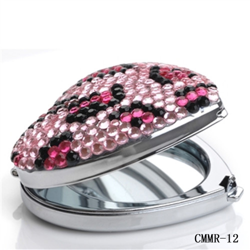 Pink&Black Leopard Heart Compact Mirror