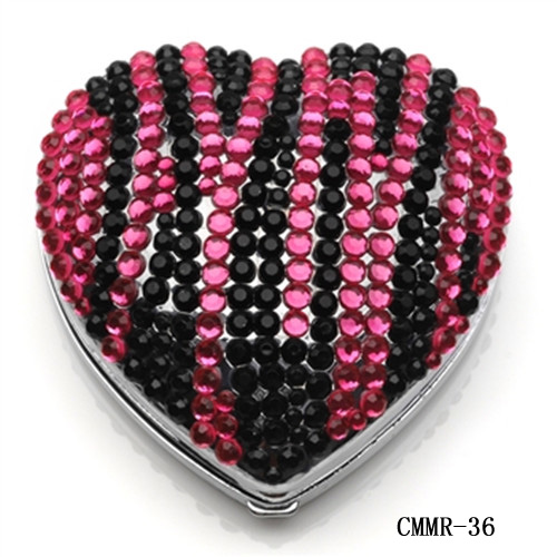 Black&Pink Zebra Rhinestone Heart Compact Mirror