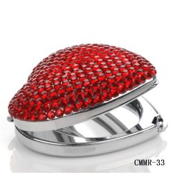 Red Crystal Rhinesotne Heart Shaped Compact Mirror