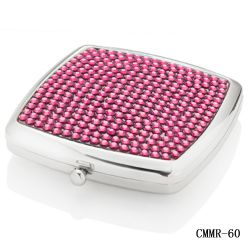 Pink Crystal Square Pocket Mirror/Travel Compact Mirror